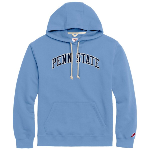 light blue hooded sweatshirt with arched Penn State